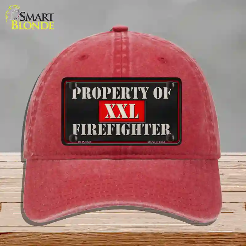 Property Of Firefighter Novelty License Plate Hat Unconstructed Cotton / Red