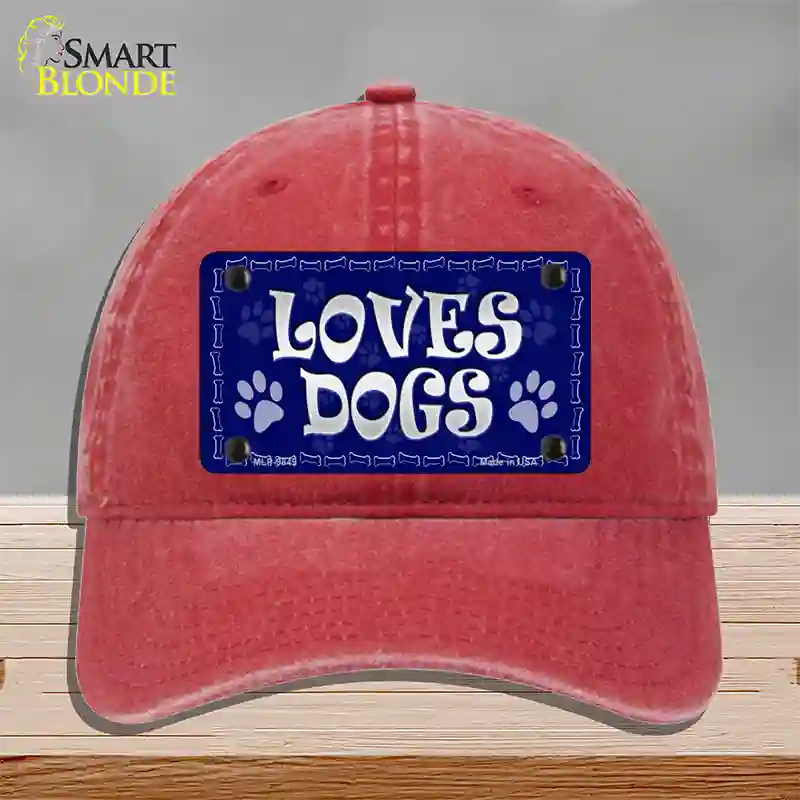 Loves Dogs Novelty License Plate Hat Unconstructed Cotton / Red