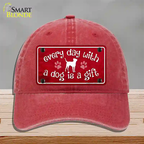 Dog Is A Gift Novelty License Plate Hat Unconstructed Cotton / Red