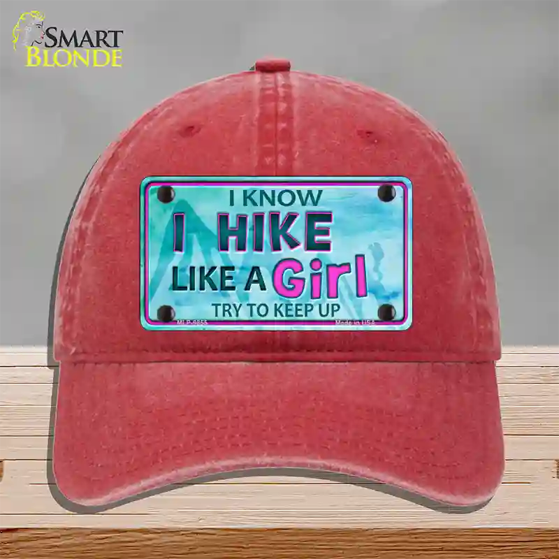 Hike Like A Girl Novelty License Plate Hat Unconstructed Cotton / Red