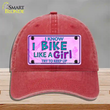 Bike Like A Girl Pink Novelty License Plate Hat Unconstructed Cotton / Red