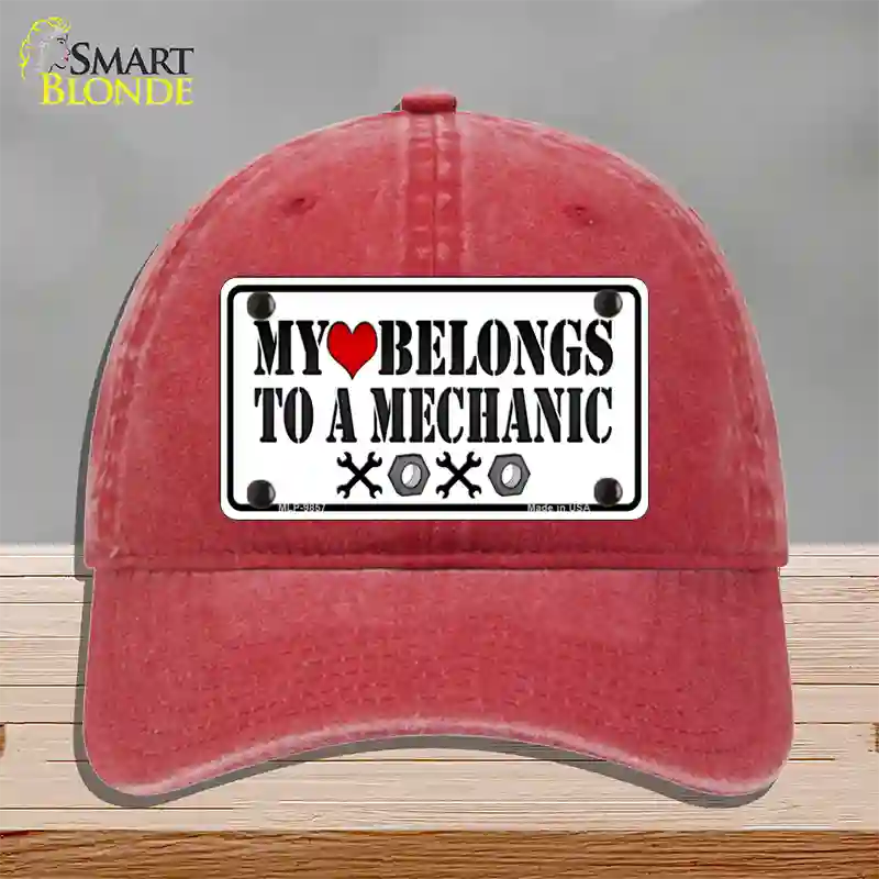 Heart Belongs To Mechanic Novelty License Plate Hat Unconstructed Cotton / Red