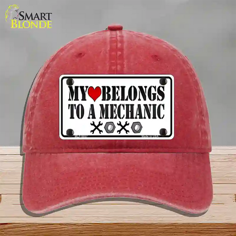 Heart Belongs To Mechanic Novelty License Plate Hat Unconstructed Cotton / Red