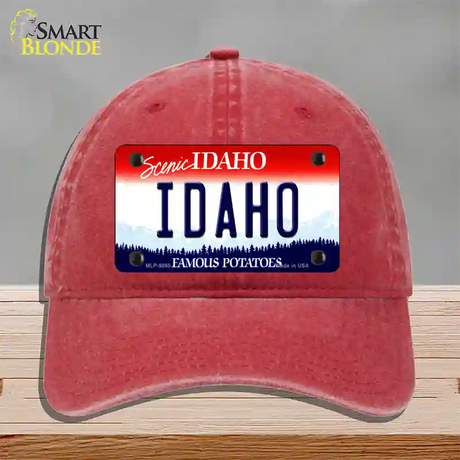 Scenic Idaho Novelty License Plate Hat Unconstructed Cotton / Red