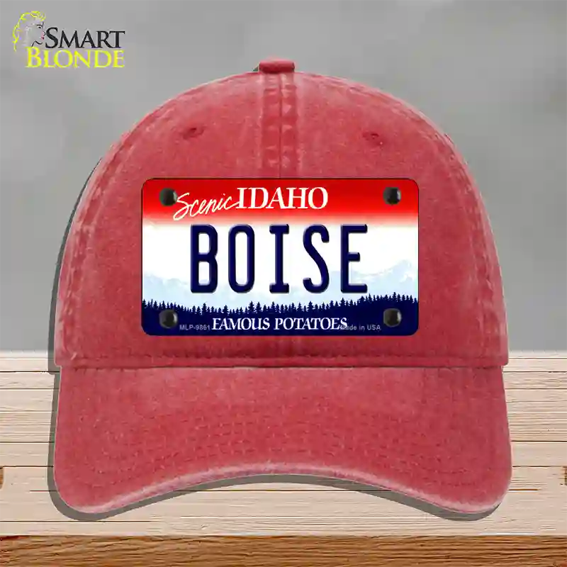 Boise Idaho Novelty License Plate Hat Unconstructed Cotton / Red