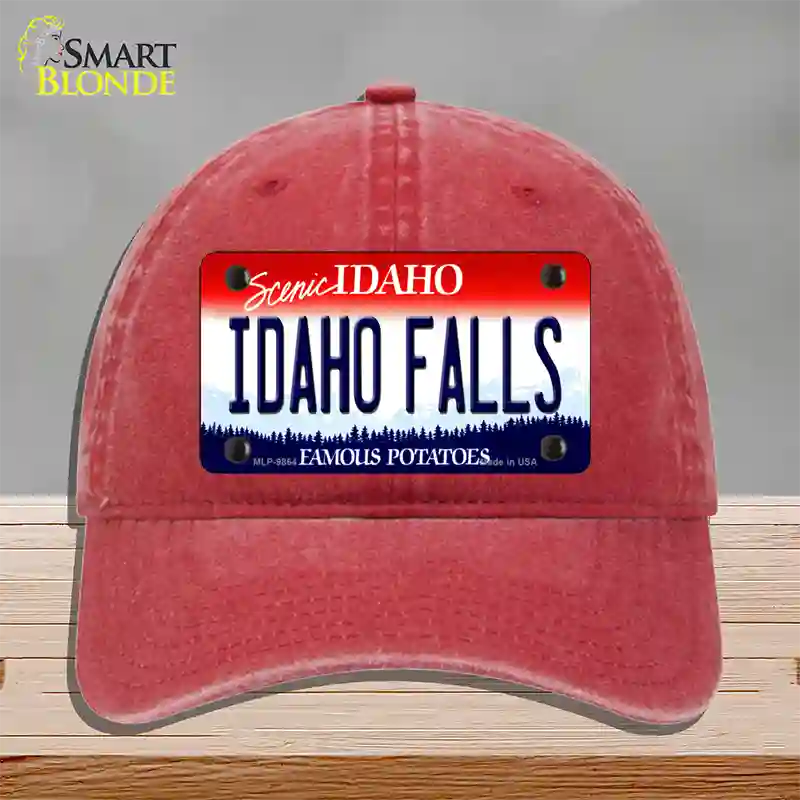 Idaho Falls Idaho Novelty License Plate Hat Unconstructed Cotton / Red