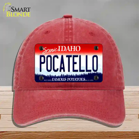 Pocatello Idaho Novelty License Plate Hat Unconstructed Cotton / Red