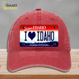 Love Idaho Novelty License Plate Hat Unconstructed Cotton / Red