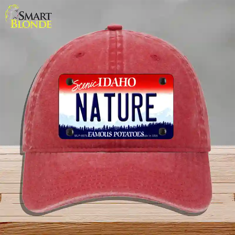 Nature Idaho Novelty License Plate Hat Unconstructed Cotton / Red