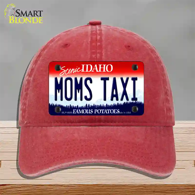 Moms Taxi Idaho Novelty License Plate Hat Unconstructed Cotton / Red