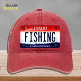 Fishing Idaho Novelty License Plate Hat Unconstructed Cotton / Red