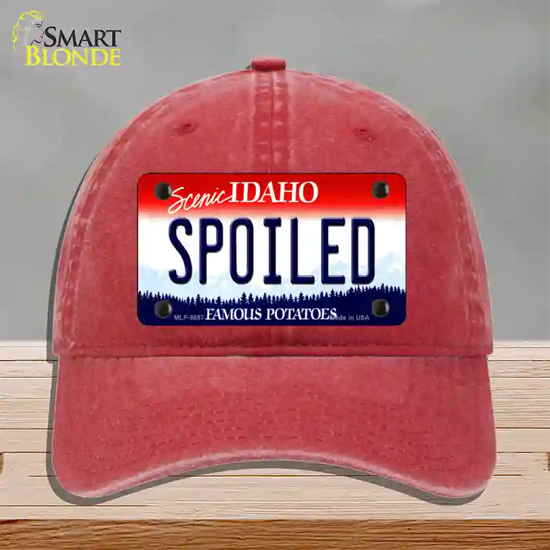 Spoiled Idaho Novelty License Plate Hat Unconstructed Cotton / Red