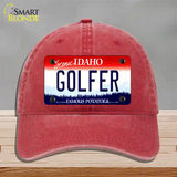 Golfer Idaho Novelty License Plate Hat Unconstructed Cotton / Red