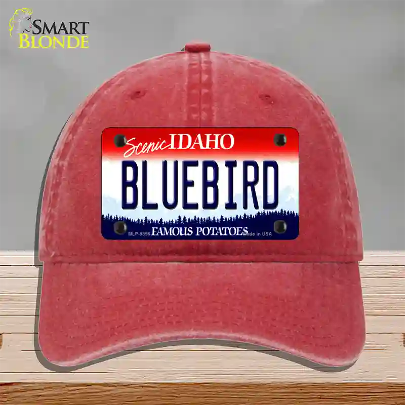 Bluebird Idaho Novelty License Plate Hat Unconstructed Cotton / Red