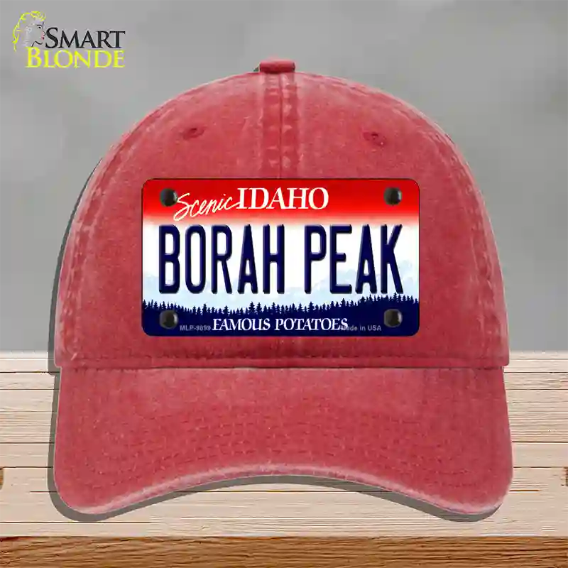 Borah Peak Idaho Novelty License Plate Hat Unconstructed Cotton / Red