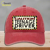 Caution Teenage Driver Novelty License Plate Hat Unconstructed Cotton / Red