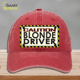 Caution Blonde Driver Novelty License Plate Hat Unconstructed Cotton / Red