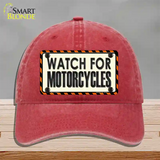 Watch For Motorcycle Novelty License Plate Hat Unconstructed Cotton / Red