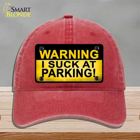 Warning Suck At Parking Novelty License Plate Hat Unconstructed Cotton / Red