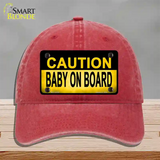 Caution Baby On Board Novelty License Plate Hat Unconstructed Cotton / Red