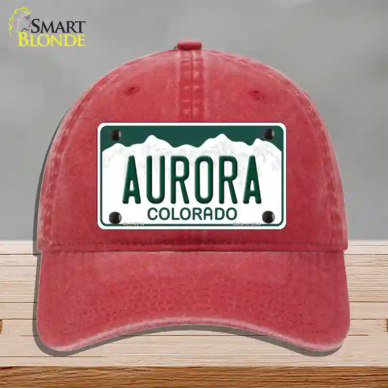 Aurora Colorado Novelty License Plate Hat Unconstructed Cotton / Red