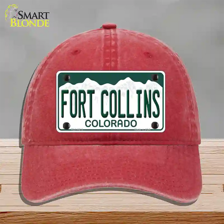 Fort Collins Colorado Novelty License Plate Hat Unconstructed Cotton / Red