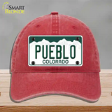 Pueblo Colorado Novelty License Plate Hat Unconstructed Cotton / Red