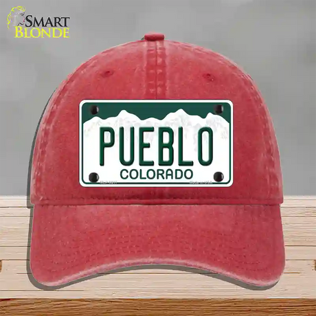 Pueblo Colorado Novelty License Plate Hat Unconstructed Cotton / Red