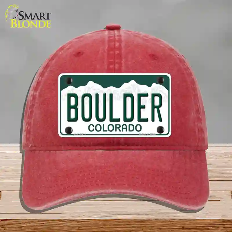 Boulder Colorado Novelty License Plate Hat Unconstructed Cotton / Red