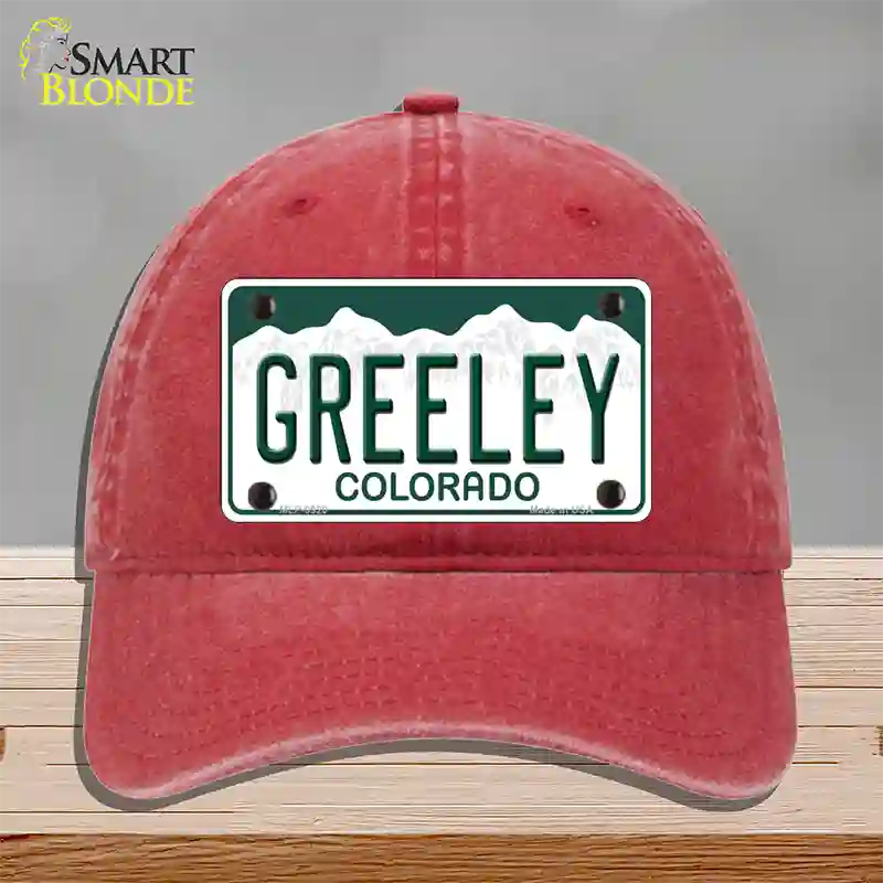 Greeley Colorado Novelty License Plate Hat Unconstructed Cotton / Red