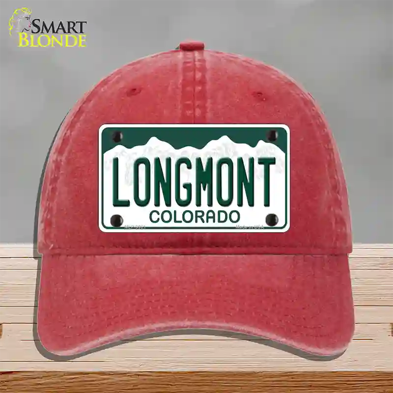 Longmont Colorado Novelty License Plate Hat Unconstructed Cotton / Red