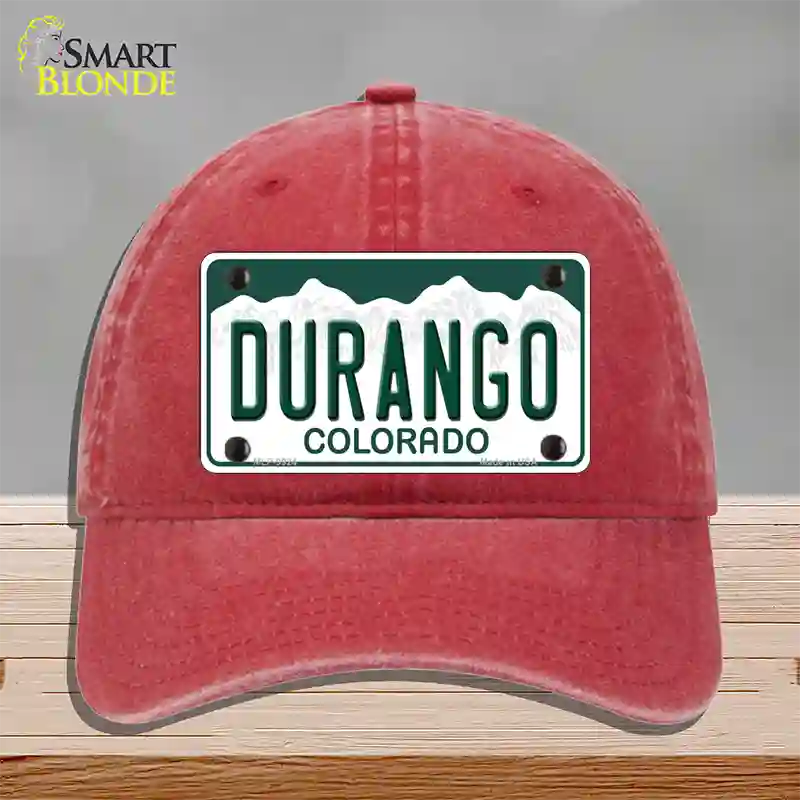 Durango Colorado Novelty License Plate Hat Unconstructed Cotton / Red