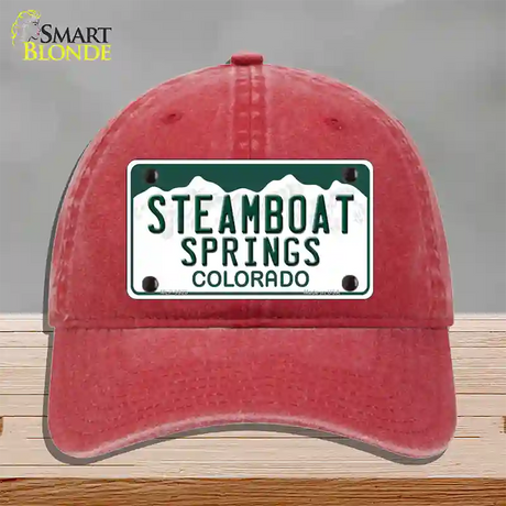 Steamboat Springs Colorado Novelty License Plate Hat Unconstructed Cotton / Red