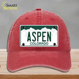 Aspen Colorado Novelty License Plate Hat Unconstructed Cotton / Red