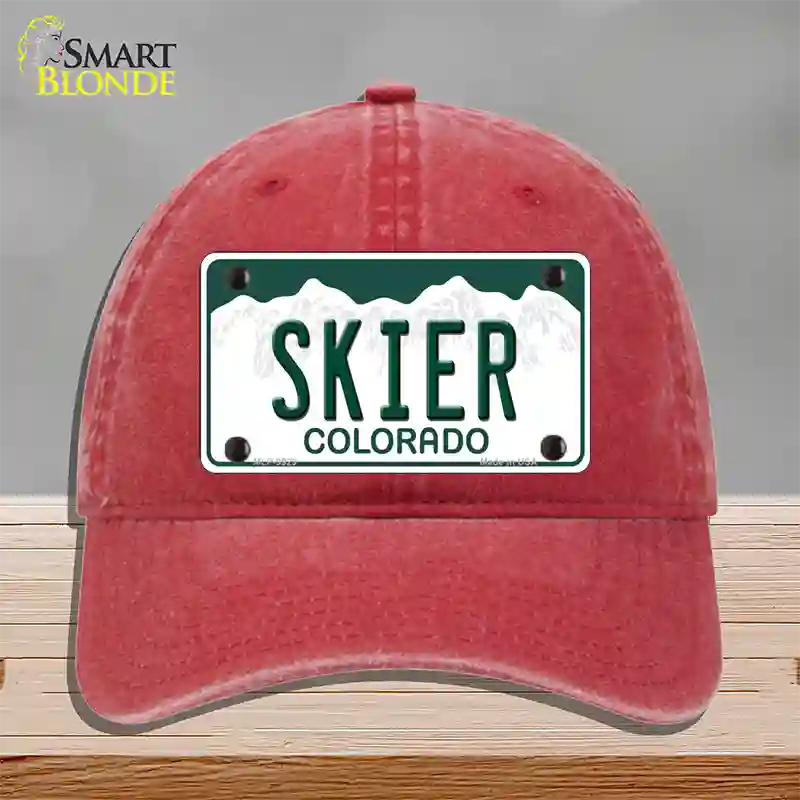 Skier Colorado Novelty License Plate Hat Unconstructed Cotton / Red