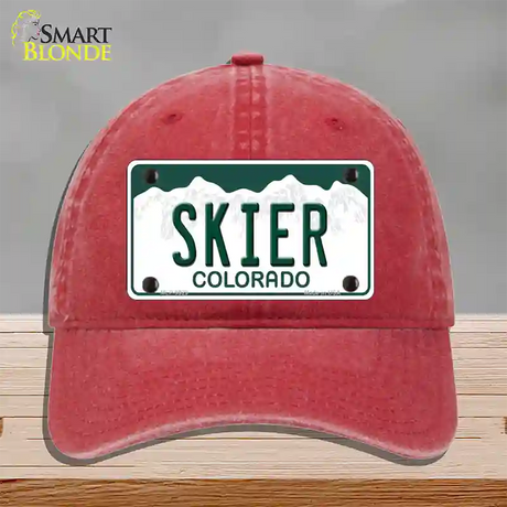 Skier Colorado Novelty License Plate Hat Unconstructed Cotton / Red