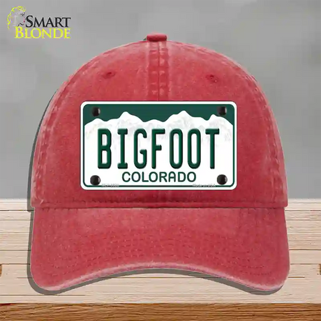 Bigfoot Colorado Novelty License Plate Hat Unconstructed Cotton / Red