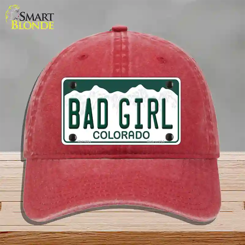 Bad Girl Colorado Novelty License Plate Hat Unconstructed Cotton / Red