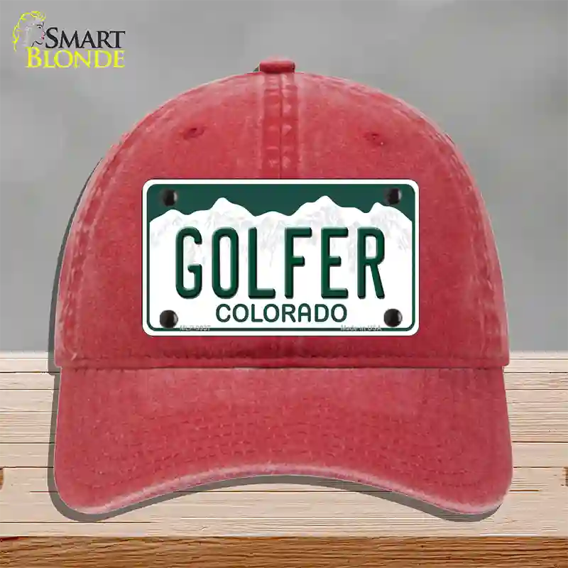 Golfer Colorado Novelty License Plate Hat Unconstructed Cotton / Red