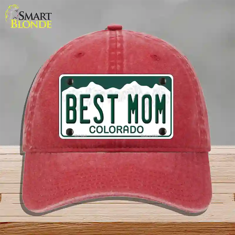 Best Mom Colorado Novelty License Plate Hat Unconstructed Cotton / Red