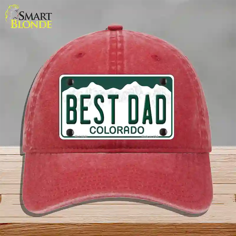 Best Dad Colorado Novelty License Plate Hat Unconstructed Cotton / Red