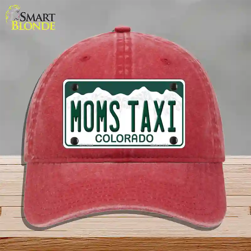 Moms Taxi Colorado Novelty License Plate Hat Unconstructed Cotton / Red