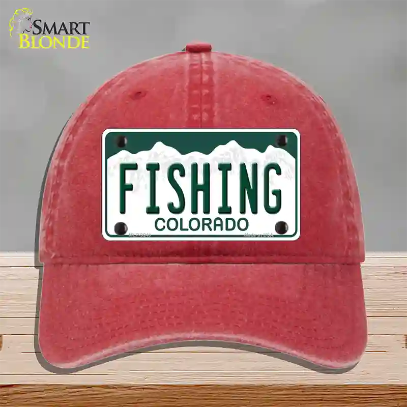 Fishing Colorado Novelty License Plate Hat Unconstructed Cotton / Red