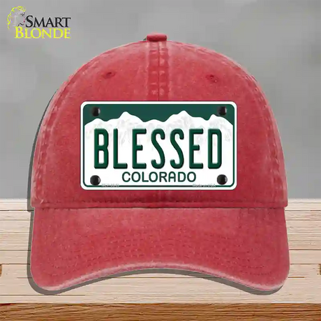 Blessed Colorado Novelty License Plate Hat Unconstructed Cotton / Red