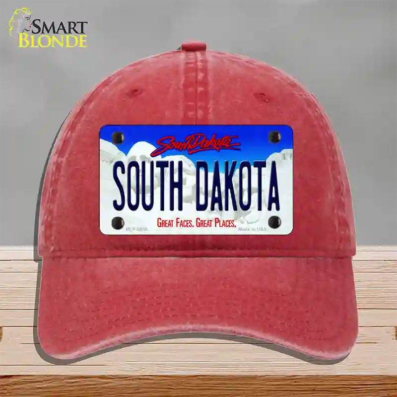 South Dakota Rushmore Novelty License Plate Hat Unconstructed Cotton / Red