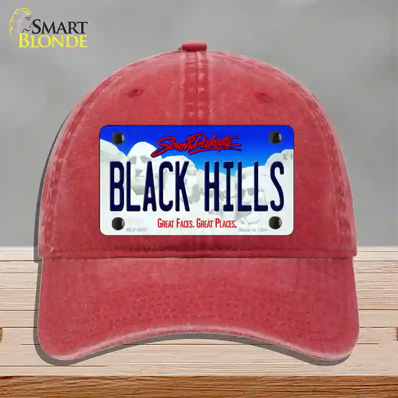 Black Hills South Dakota Novelty License Plate Hat Unconstructed Cotton / Red