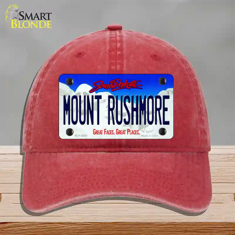 Mount Rushmore South Dakota Novelty License Plate Hat Unconstructed Cotton / Red