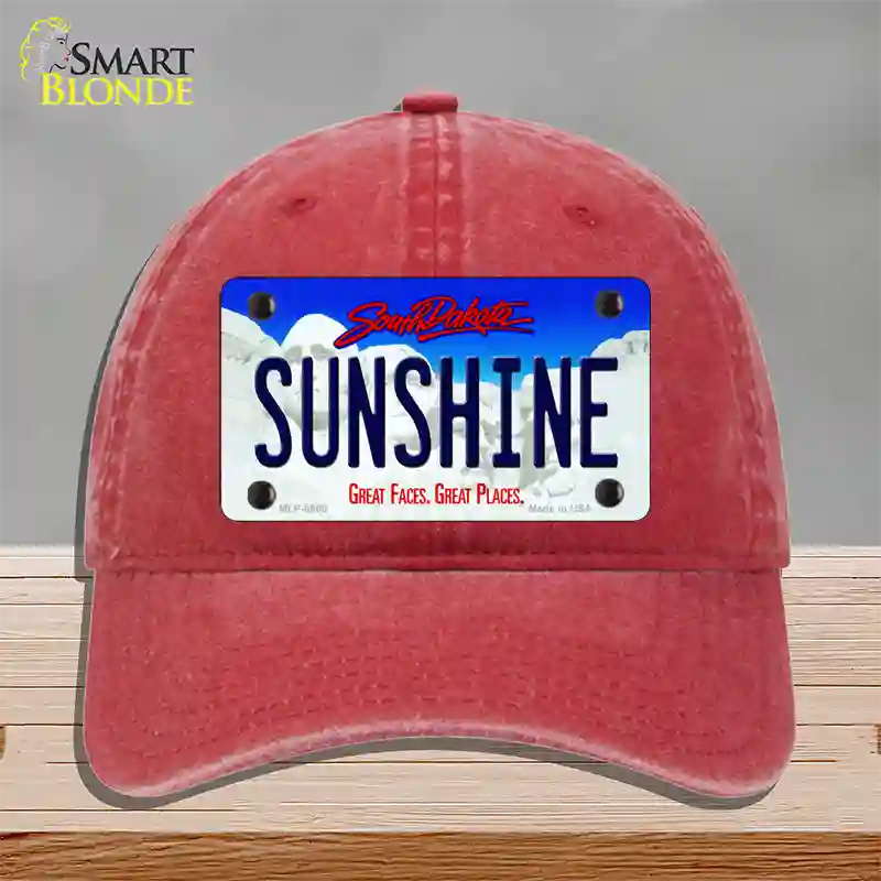 Sunshine South Dakota Novelty License Plate Hat Unconstructed Cotton / Red