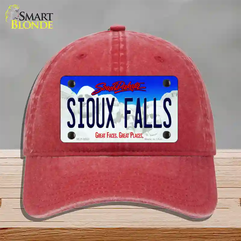 Sioux Falls South Dakota Novelty License Plate Hat Unconstructed Cotton / Red