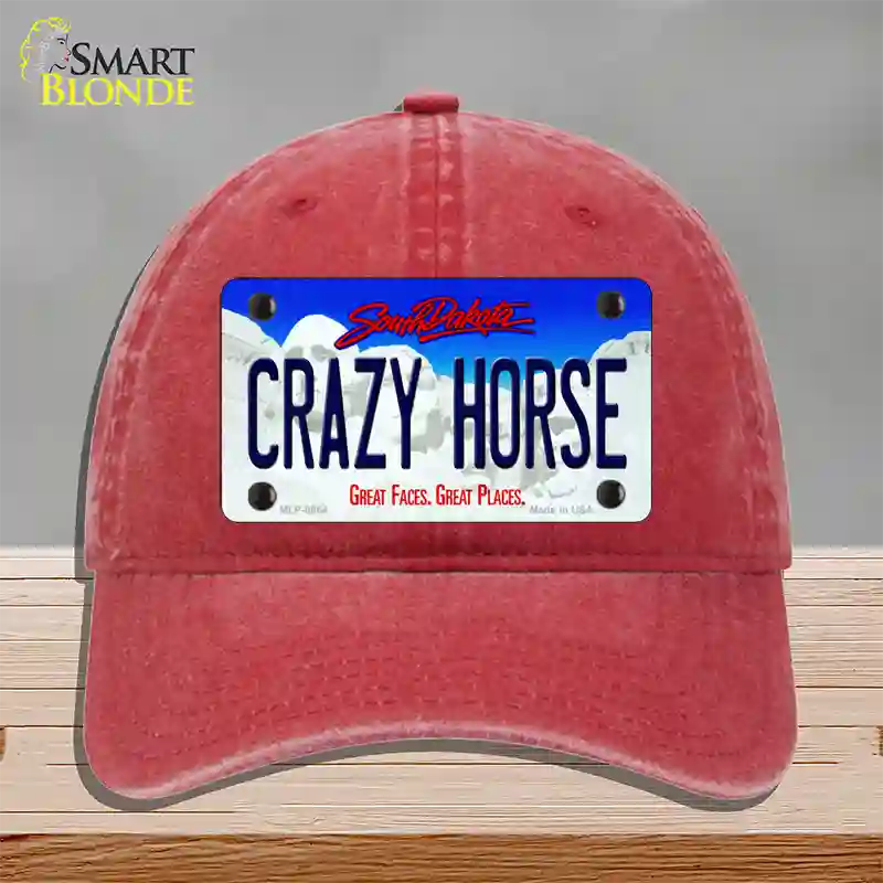 Crazy Horse South Dakota Novelty License Plate Hat Unconstructed Cotton / Red